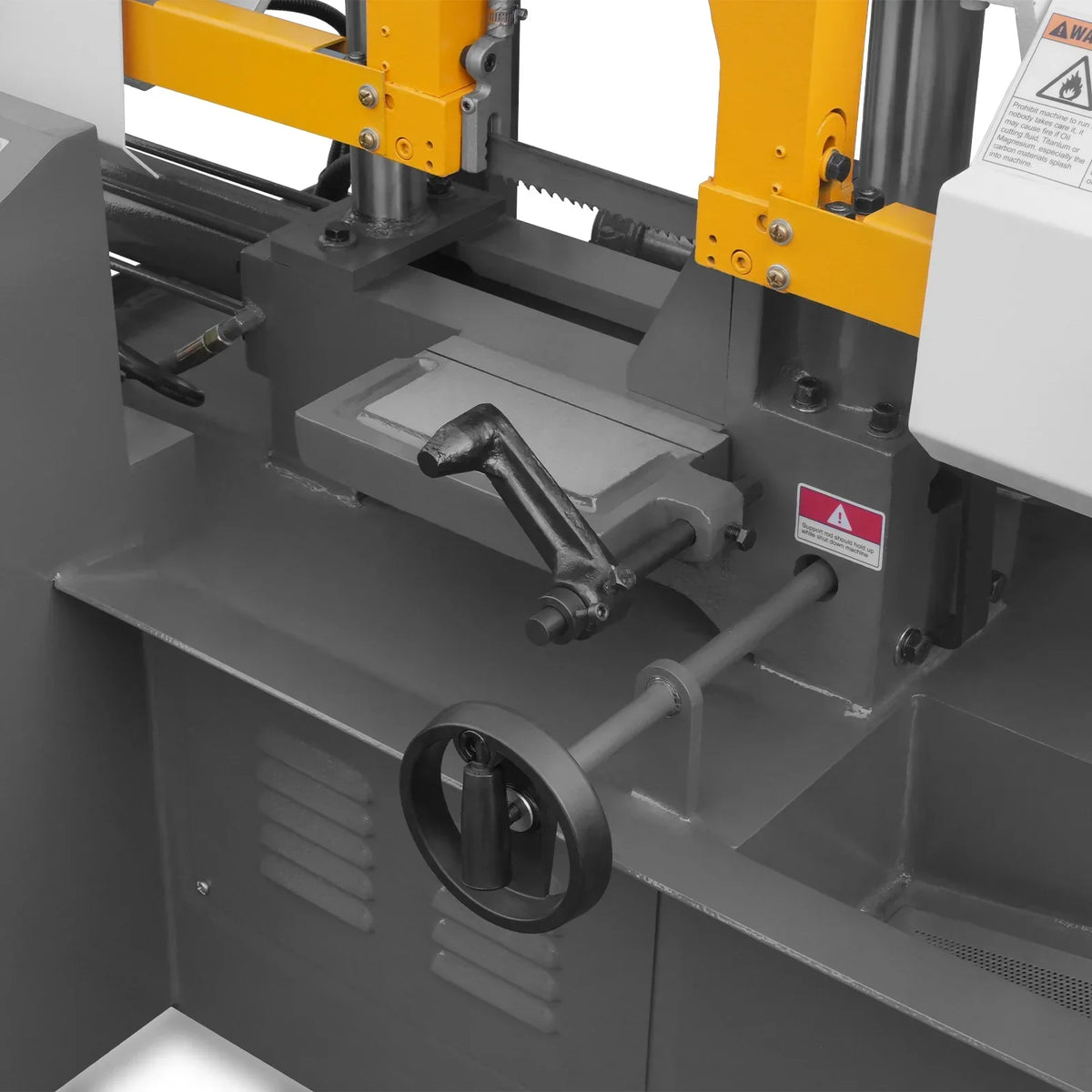8 Inch 7-7/8" x 7-7/8" Capacity Double Column Horizontal Metal Cutting Band Saw, Vertical Lifting, Gearbox Driven Two-Speed Motor, Hydraulic Feed, Manual Clamping, Coolant System Industrial Bandsaw GH4220
