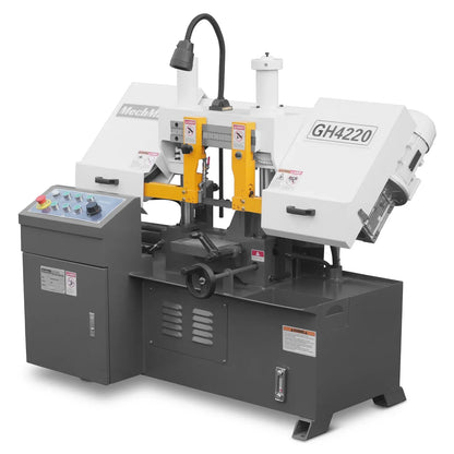 8 Inch 7-7/8" x 7-7/8" Capacity Double Column Horizontal Metal Cutting Band Saw, Vertical Lifting, Gearbox Driven Two-Speed Motor, Hydraulic Feed, Manual Clamping, Coolant System Industrial Bandsaw GH4220