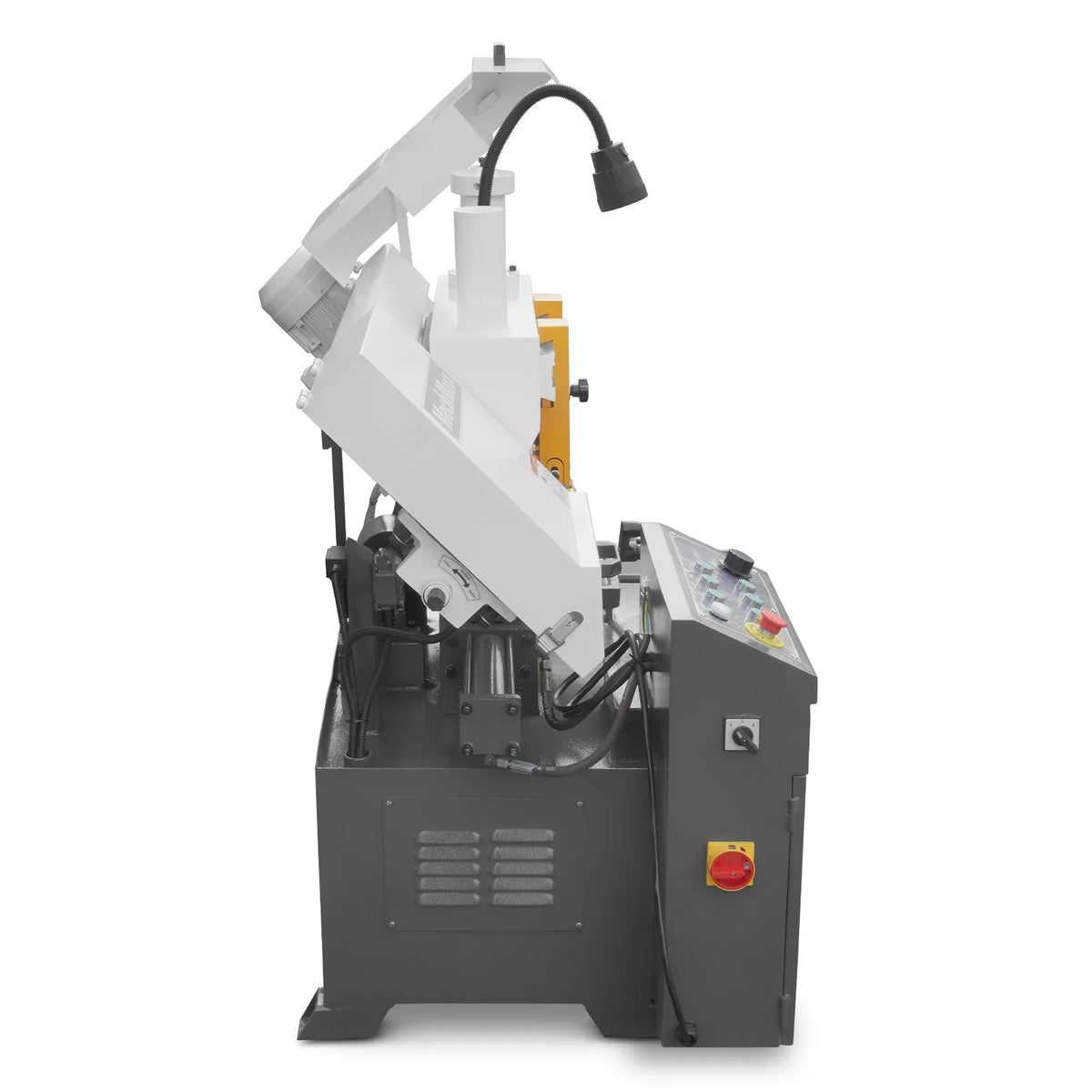 8 Inch 7-7/8" x 7-7/8" Capacity Double Column Horizontal Metal Cutting Band Saw, Vertical Lifting, Gearbox Driven Two-Speed Motor, Hydraulic Feed, Manual Clamping, Coolant System Industrial Bandsaw GH4220