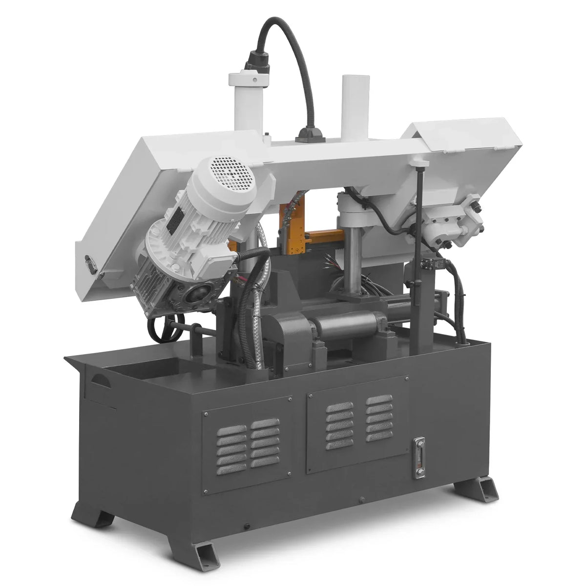 8 Inch 7-7/8" x 7-7/8" Capacity Double Column Horizontal Metal Cutting Band Saw, Vertical Lifting, Gearbox Driven Two-Speed Motor, Hydraulic Feed, Manual Clamping, Coolant System Industrial Bandsaw GH4220
