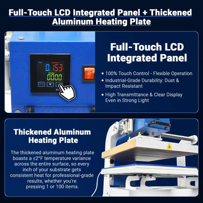 16x24 Inch Commercial Pneumatic Dual Platen Heat Press - Auto Lift Digital Sublimation Transfer Machine with Full Touch LCD Screen & AIRTAC Pneumatic Parts (110V 2.2HP)