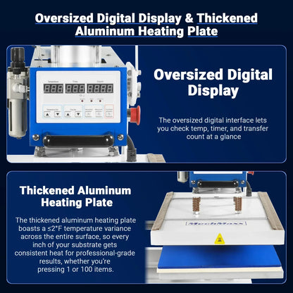 16x24 Inch Commercial Pneumatic Dual Platen Heat Press - Infrared Positioning Auto Lift Sublimation Transfer Machine Digital LCD Control (110V 2.2HP)