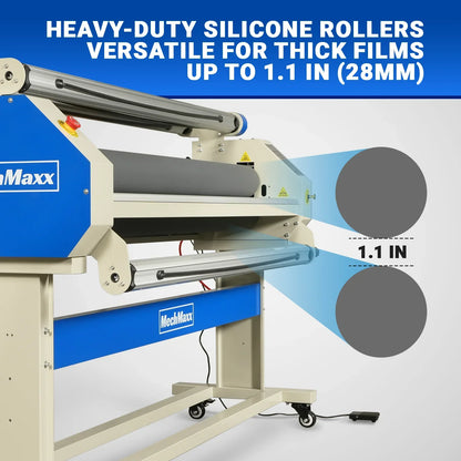 65" Wide Format Full-Auto Cold & Heat Assisted Pneumatic Laminator Machine with 4 Trimmers, Max Speed 40ft/min, 63" Max Width, 1.1" Max Thickness, Infrared Heating, Digital Control Pneumatic Roller Lifting (Requires Air Compressor, Not Included) 1700-B2
