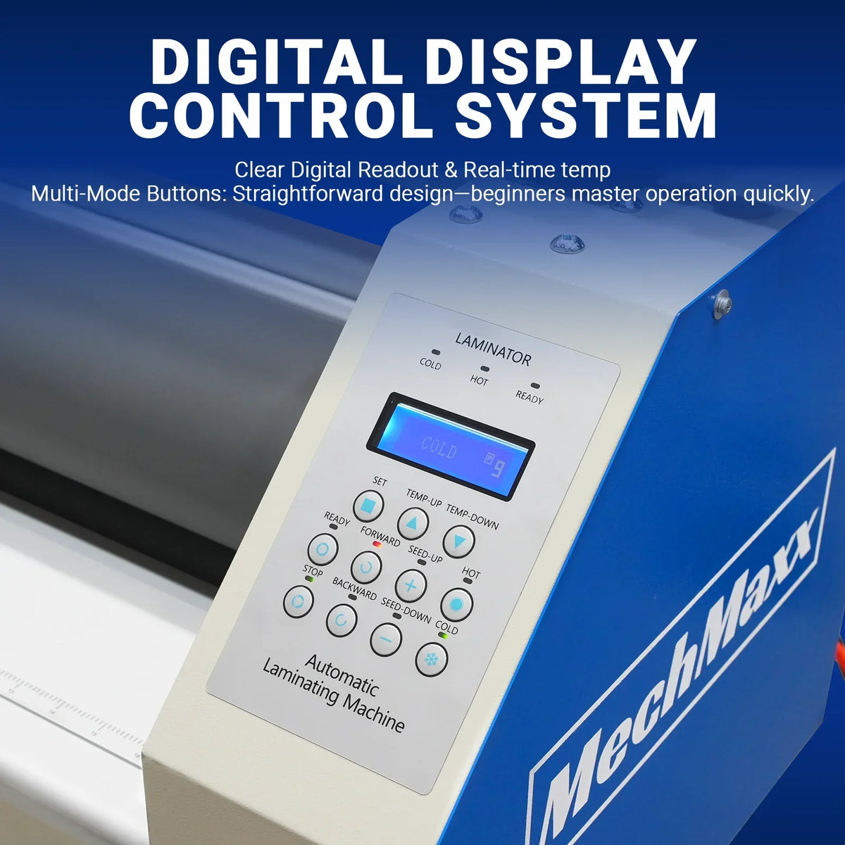 65" Wide Format Full-Auto Cold & Heat Assisted Pneumatic Laminator Machine with 4 Trimmers, Max Speed 40ft/min, 63" Max Width, 1.1" Max Thickness, Infrared Heating, Digital Control Pneumatic Roller Lifting (Requires Air Compressor, Not Included) 1700-B2