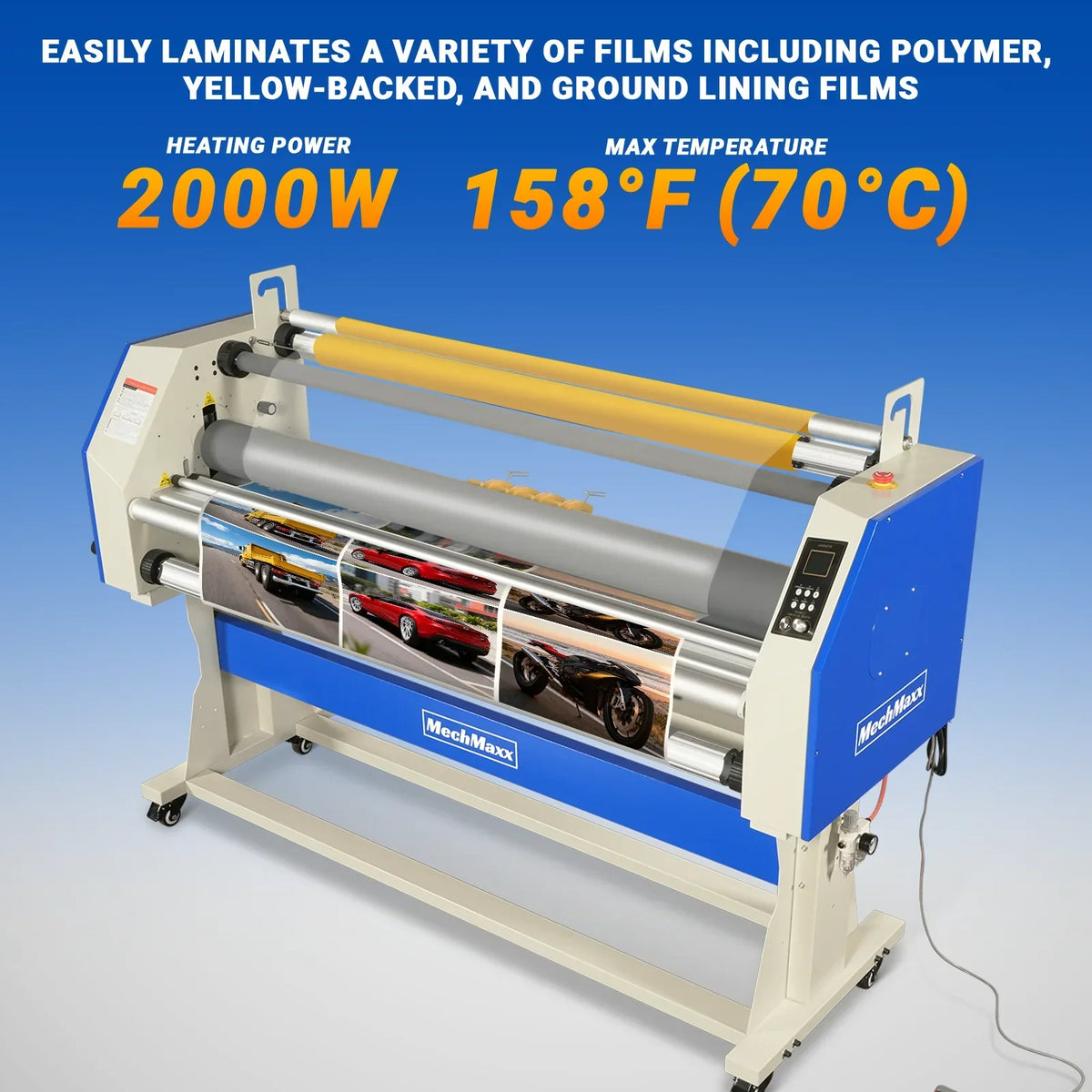 67" Wide Format Full - Auto Cold & Heat Assisted Pneumatic Laminator Machine (Model 1700 - A1) with 4 Trimmers, Max Speed 65.6 ft/min, 63" Max Width, 1.88" Max Thickness, Infrared Heating, Digital Control (Requires Air Compressor, Not Included)-1700-A1