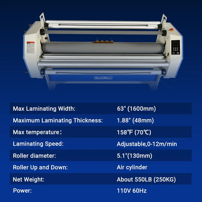 67" Wide Format Full - Auto Cold & Heat Assisted Pneumatic Laminator Machine (Model 1700 - A1) with 4 Trimmers, Max Speed 65.6 ft/min, 63" Max Width, 1.88" Max Thickness, Infrared Heating, Digital Control (Requires Air Compressor, Not Included)-1700-A1