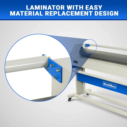 63" Wide Format Pneumatic Laminator Manual Cold Laminating Machine 60" Max Laminating Width,Pneumatic Roller Lift & Wear-Resistant Rubber Roller Portable Stand Included, 0.78" Max Thickness (Requires Air Compressor, Not Included) 1600-C1