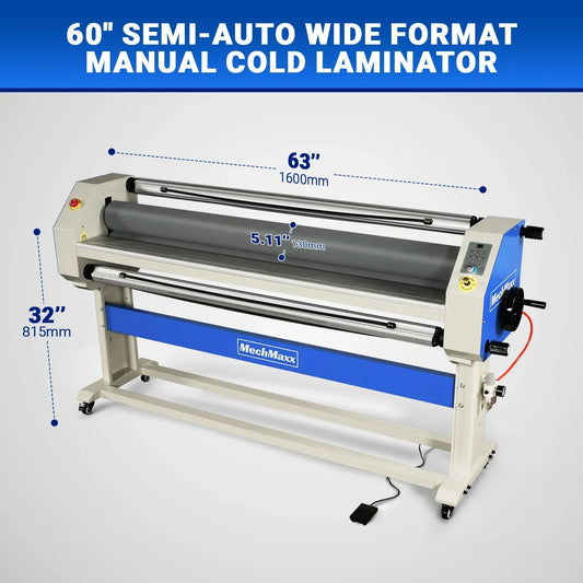 63" Wide Format Pneumatic Laminator Manual Cold Laminating Machine 60" Max Laminating Width,Pneumatic Roller Lift Portable Stand Included, 0.78" Max Thickness (Requires Air Compressor, Not Included) 1600-C3Pro