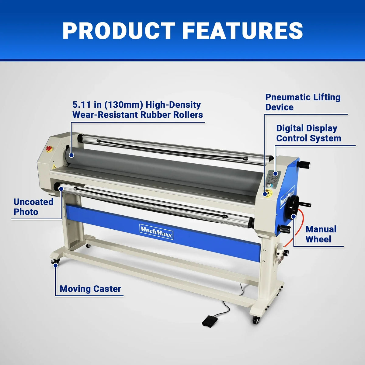 63" Wide Format Pneumatic Laminator Manual Cold Laminating Machine 60" Max Laminating Width,Pneumatic Roller Lift Portable Stand Included, 0.78" Max Thickness (Requires Air Compressor, Not Included) 1600-C3Pro
