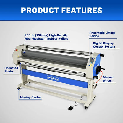 63" Wide Format Pneumatic Laminator Manual Cold Laminating Machine 60" Max Laminating Width,Pneumatic Roller Lift Portable Stand Included, 0.78" Max Thickness (Requires Air Compressor, Not Included) 1600-C3Pro