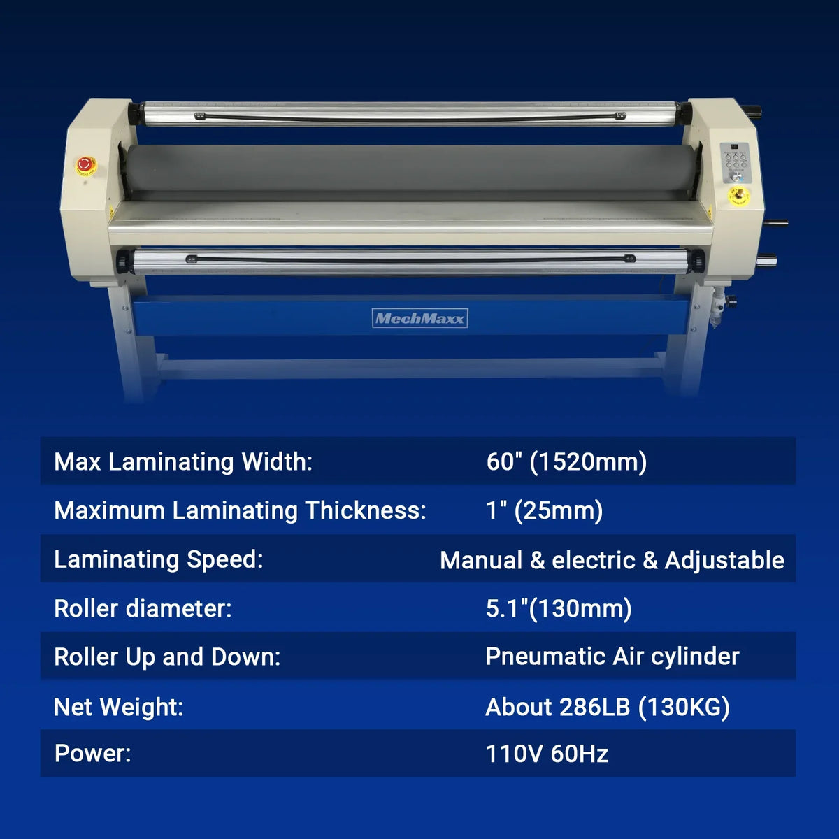 63" Wide Format Pneumatic Laminator Manual Cold Laminating Machine 60" Max Laminating Width,Pneumatic Roller Lift Portable Stand Included, 0.78" Max Thickness (Requires Air Compressor, Not Included) 1600-C3Pro