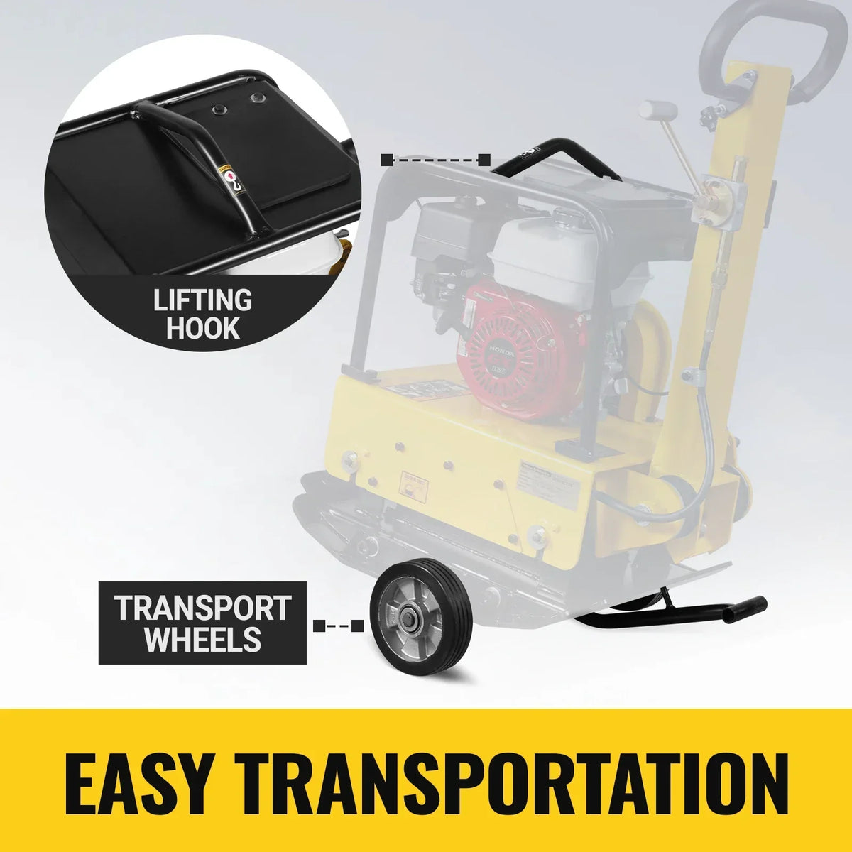 Honda GX160 Reversible Plate Compactor with Wheel Kit and Extension Plates, 5625 lb Centrifugal Force, PC150H