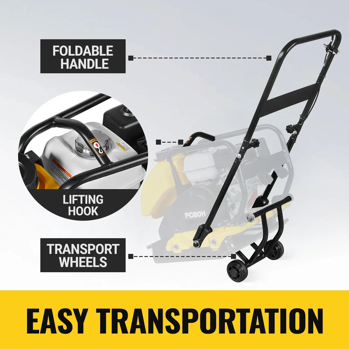 Honda GX160 Vibratory Plate Compactor with Wheel Kit, 3150 lb Centrifugal Force for Soil, Gravel, Asphalt and Paver Base, PC80H