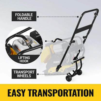 Honda GX160 Vibratory Plate Compactor with Wheel Kit, 3150 lb Centrifugal Force for Soil, Gravel, Asphalt and Paver Base, PC80H