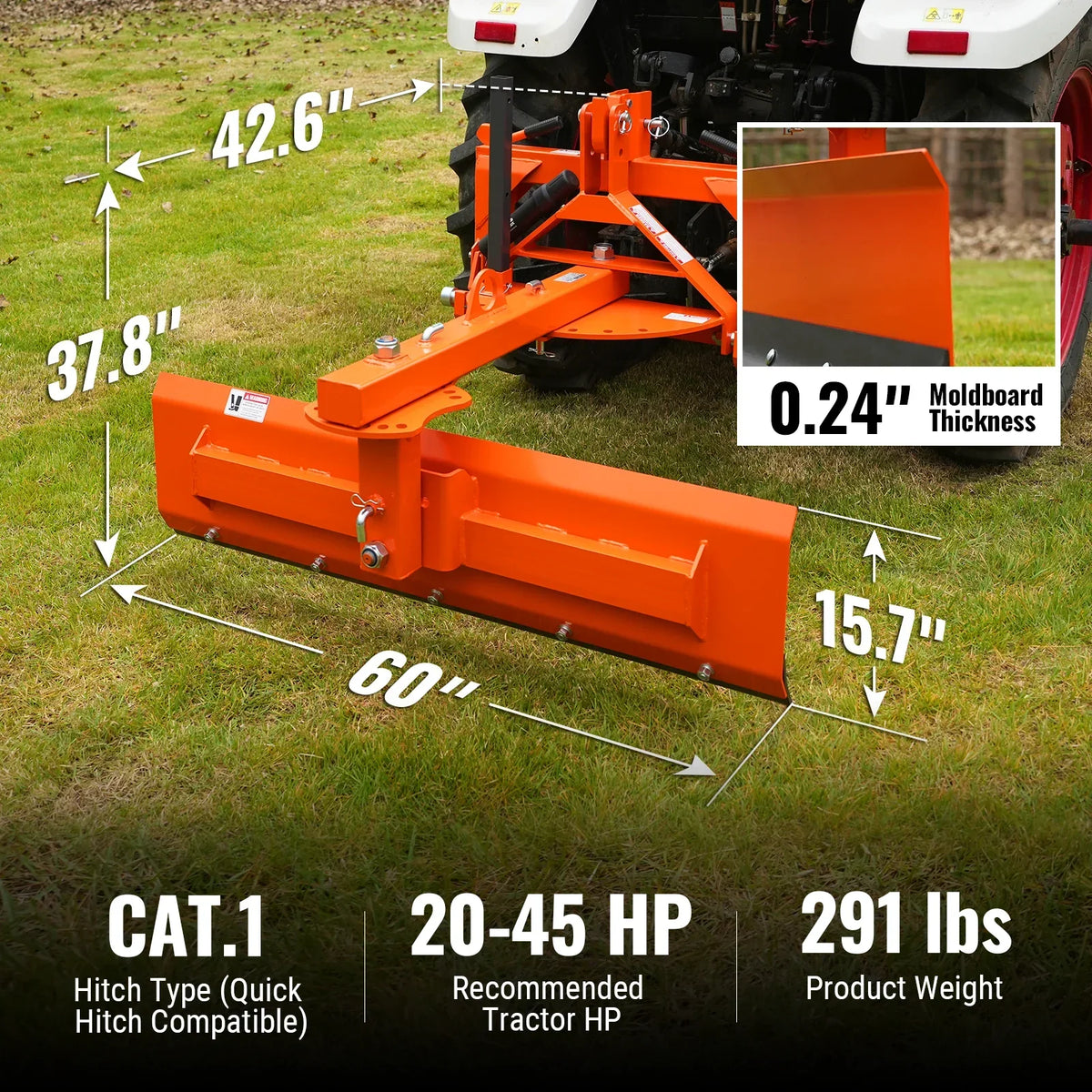 60" 6-Way Rear Blade 3 Point Hitch Tractor Attachment,  RB60S