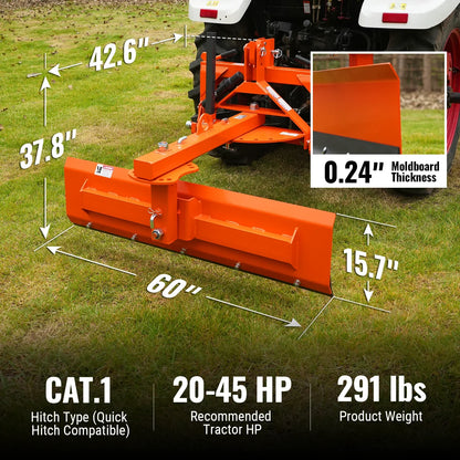 60" 6-Way Rear Blade 3 Point Hitch Tractor Attachment,  RB60S
