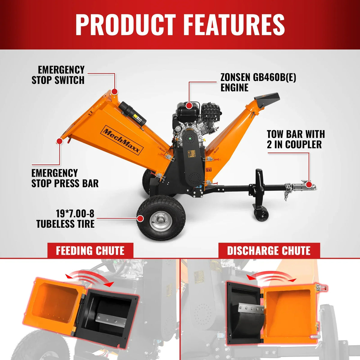 6 inch E-start ZONSEN 420cc 15hp Gasoline Engine Powered Drum Wood Chipper ,  P4206