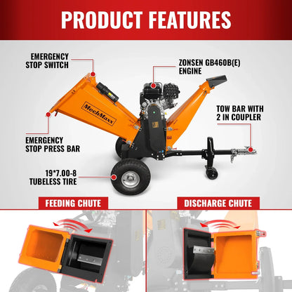 6 inch E-start ZONSEN 420cc 15hp Gasoline Engine Powered Drum Wood Chipper ,  P4206