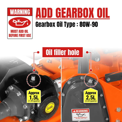 90 in Heavy Duty Rotary Tiller,  3 Point Hitch Cat.2,  Gear Drive,  PTO Shaft Included with Slip Clutch,  50-90 HP,  HRT90