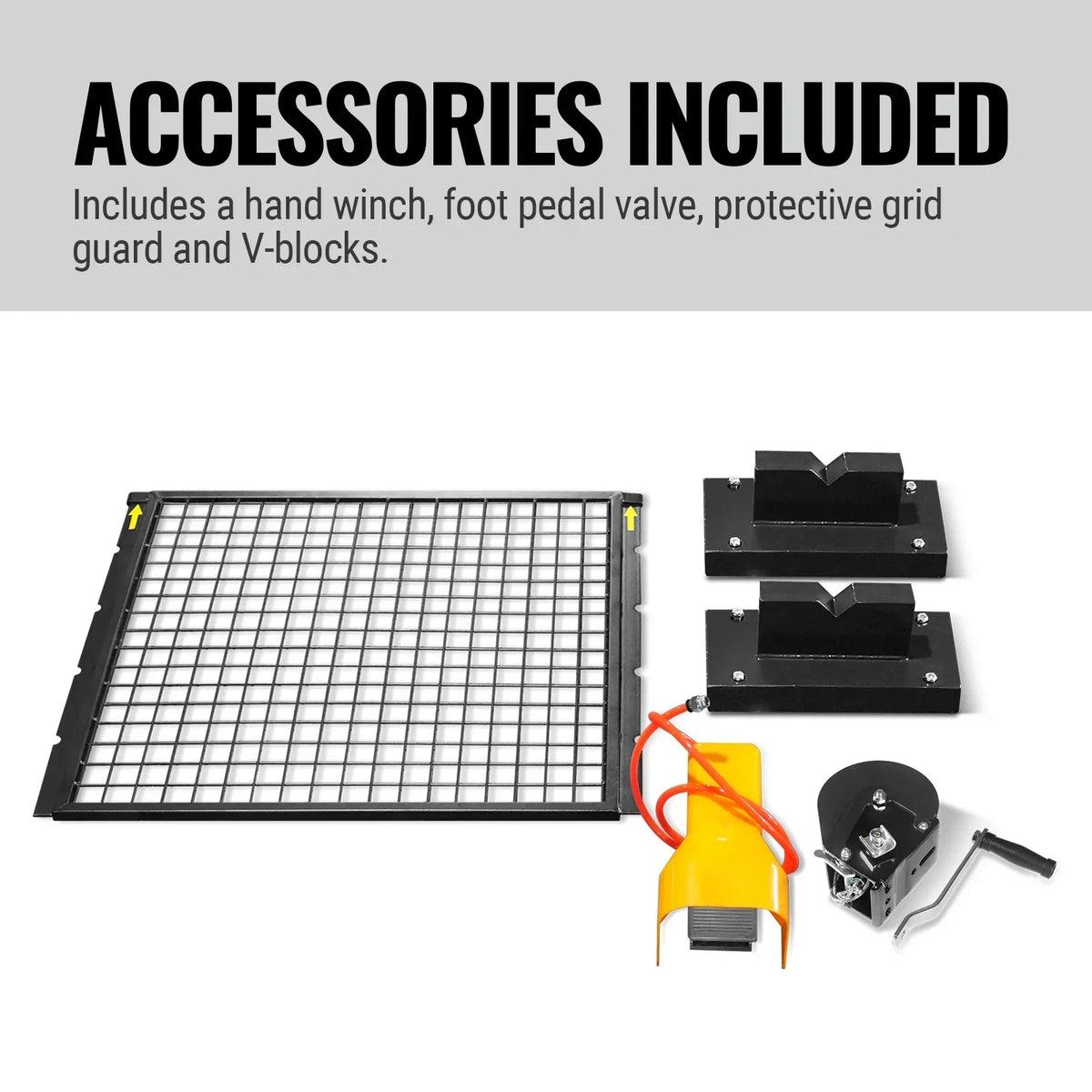 75 Ton H-Frame Air/Hydraulic Shop Press with Hand Winch,  Fully Welded Steel Frame,  Safety Guard,  Foot Pedal Control,  HSP75