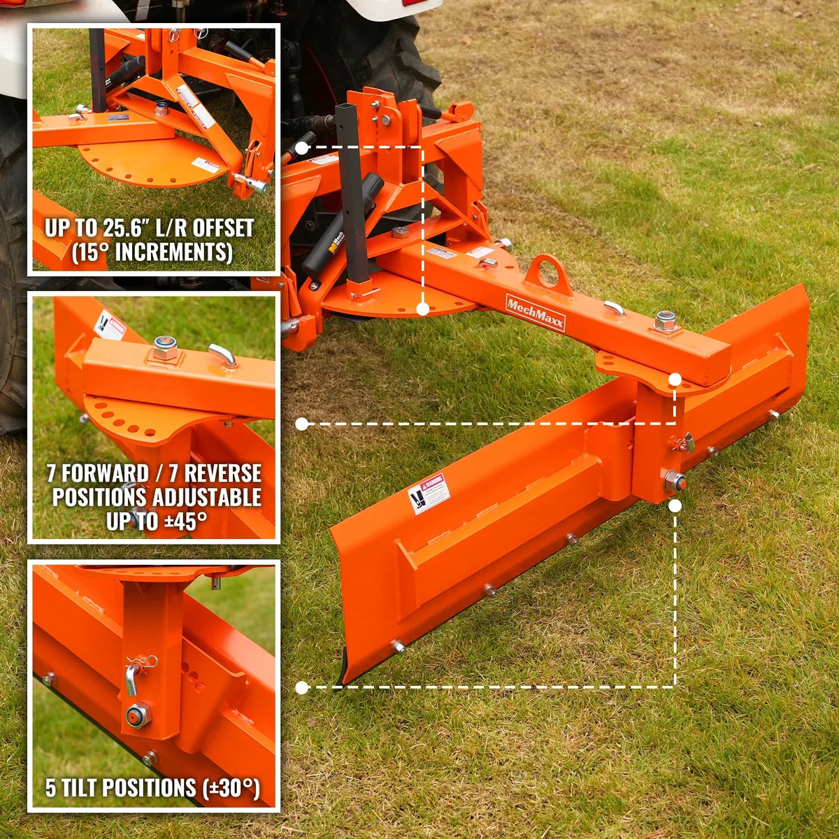 72" 6-Way Rear Blade 3 Point Hitch Tractor Attachment,  RB72S