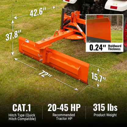 72" 6-Way Rear Blade 3 Point Hitch Tractor Attachment,  RB72S