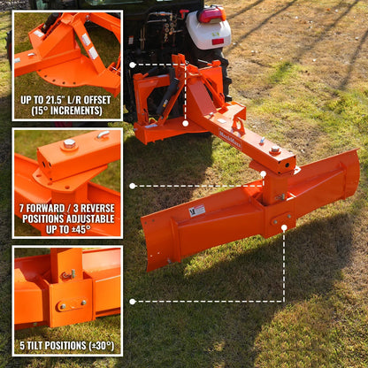 72" Heavy Duty 6-Way Rear Blade 3 Point Hitch Tractor Attachment,  RB72SE