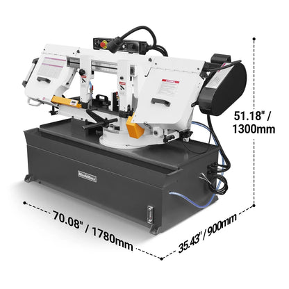 MechMaxx Metal Cutting Band Saw 10 Inch Horizontal Bandsaw 2HP 220V 60Hz 1PH 0‑45° Mitering Hydraulic Down Feed Built‑in Coolant System for Steel Aluminum Alloy Metal Fabrication BS-1018R