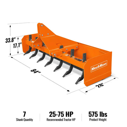 84" Box Blade Scraper with 7 Shanks 3 Point Hitch Tractor Attachment,  BB84