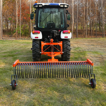 84" Landscape Rake with Bolt-On Wheels & 42 Tines 3 Point Hitch Tractor Attachment,  LR84W