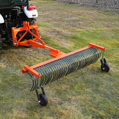 84" Landscape Rake with Bolt-On Wheels & 42 Tines 3 Point Hitch Tractor Attachment,  LR84W