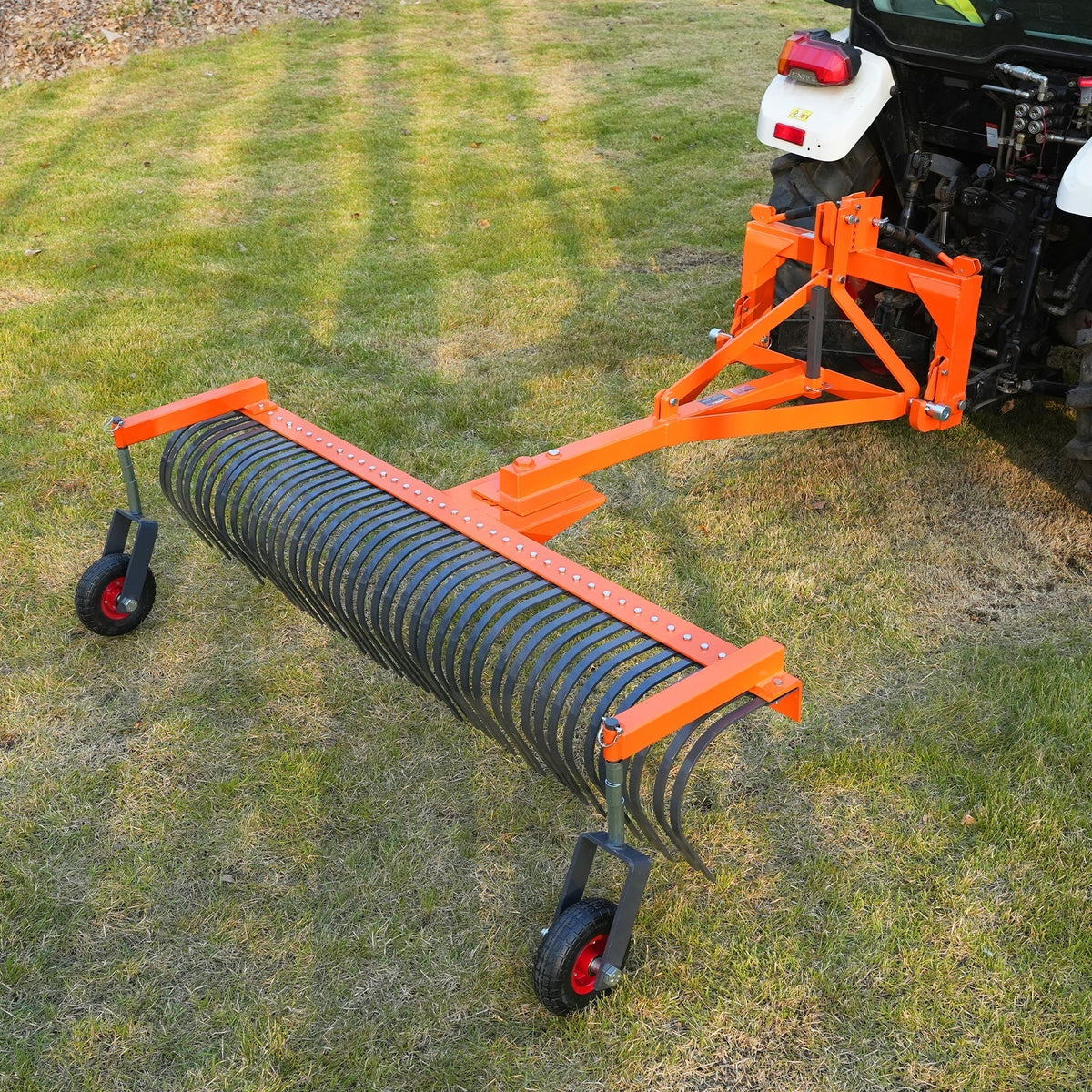 84" Landscape Rake with Bolt-On Wheels & 42 Tines 3 Point Hitch Tractor Attachment,  LR84W