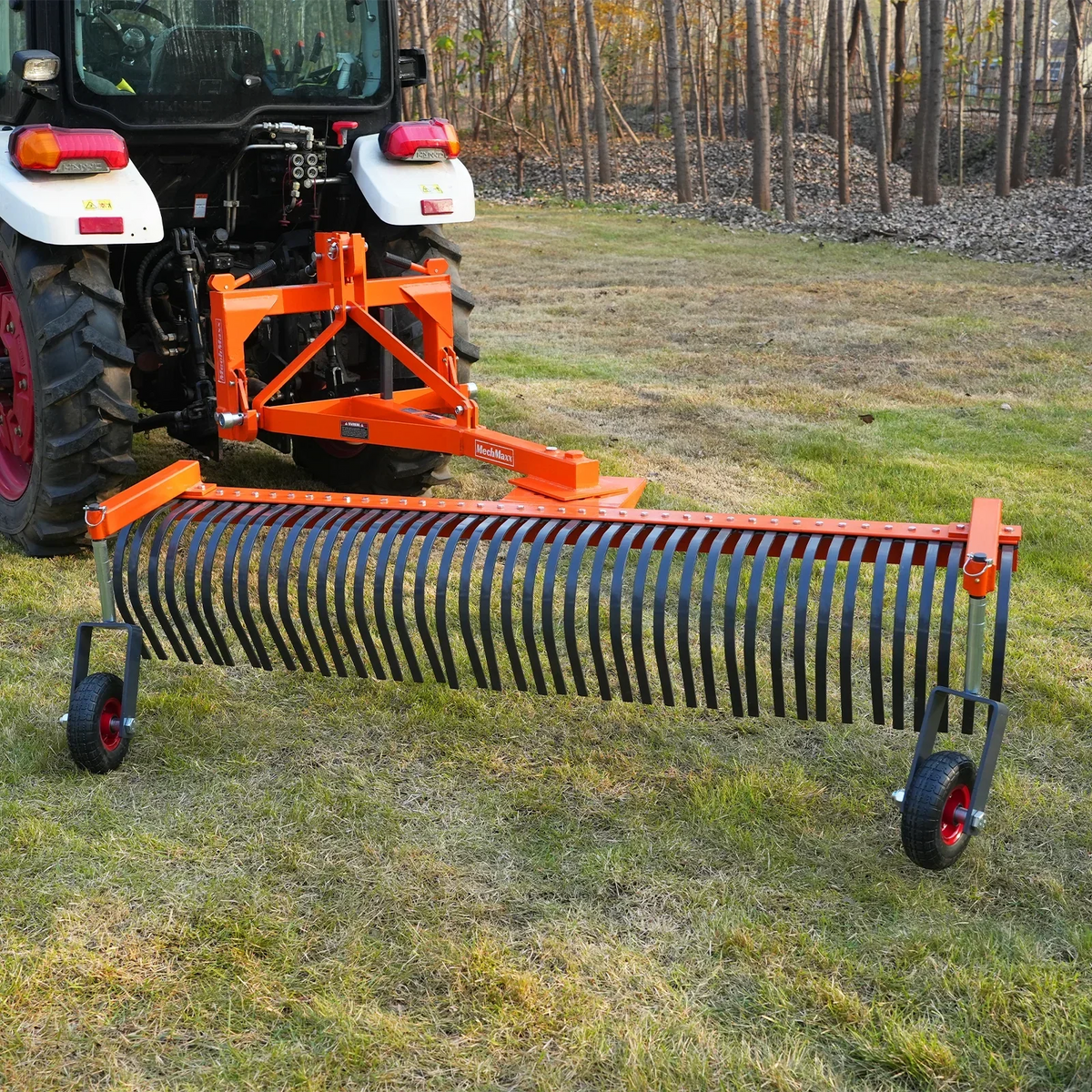 84" Landscape Rake with Bolt-On Wheels & 42 Tines 3 Point Hitch Tractor Attachment,  LR84W