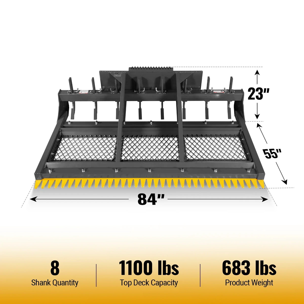 84" Skid Steer Land Plane with 8 Adjustable Scarifier Shanks, Removable Sift Screen and Bolt-On Cutting Blades, SSLP84