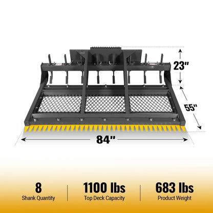 84" Skid Steer Land Plane with 8 Adjustable Scarifier Shanks, Removable Sift Screen and Bolt-On Cutting Blades, SSLP84