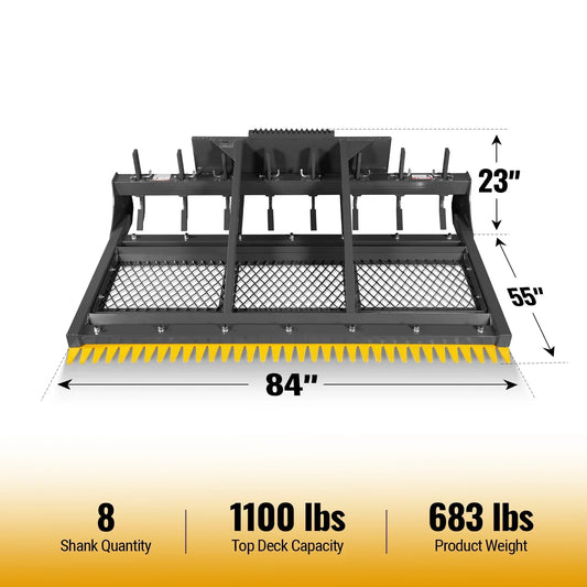 84" Skid Steer Land Plane with 8 Adjustable Scarifier Shanks, Removable Sift Screen and Bolt-On Cutting Blades, SSLP84