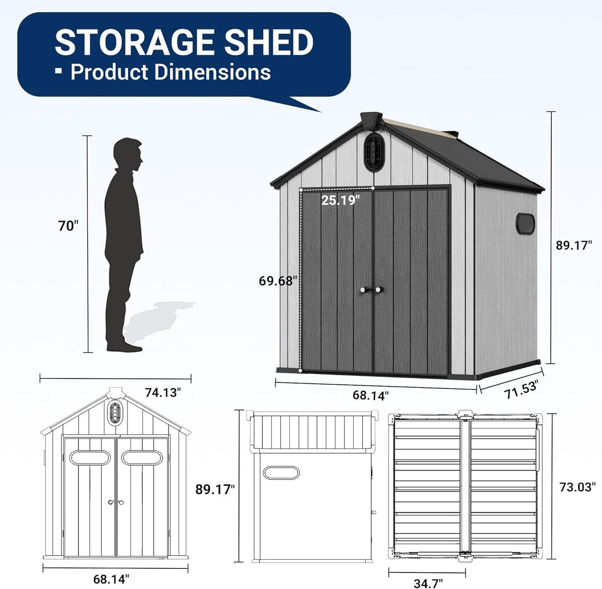 6X6 FT Outdoor Resin Storage Shed, All Weather Resistant Plastic Shed W/Air Vents & Window, Floor & Lockable Door, Waterproof Outdoor Shed for Bike, Garbage Cans, Tools (Black & Grey)