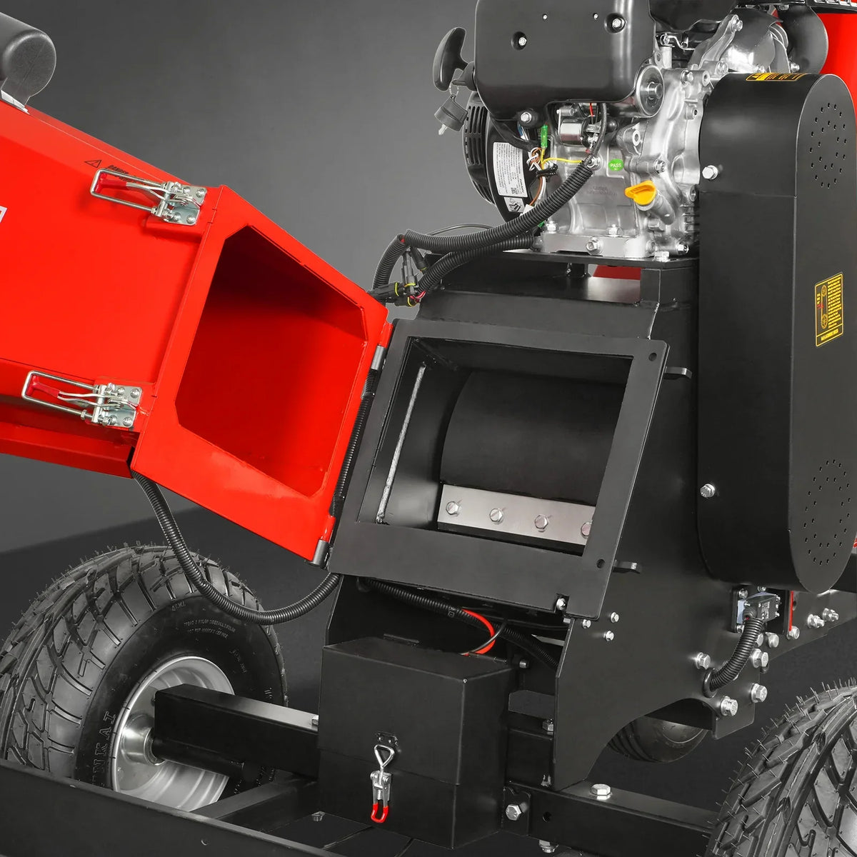 6 inch ZONSEN E-Start 420cc 15hp Gas Powered 4 - Wheel Drum Wood Chipper with Taillight ,  B150
