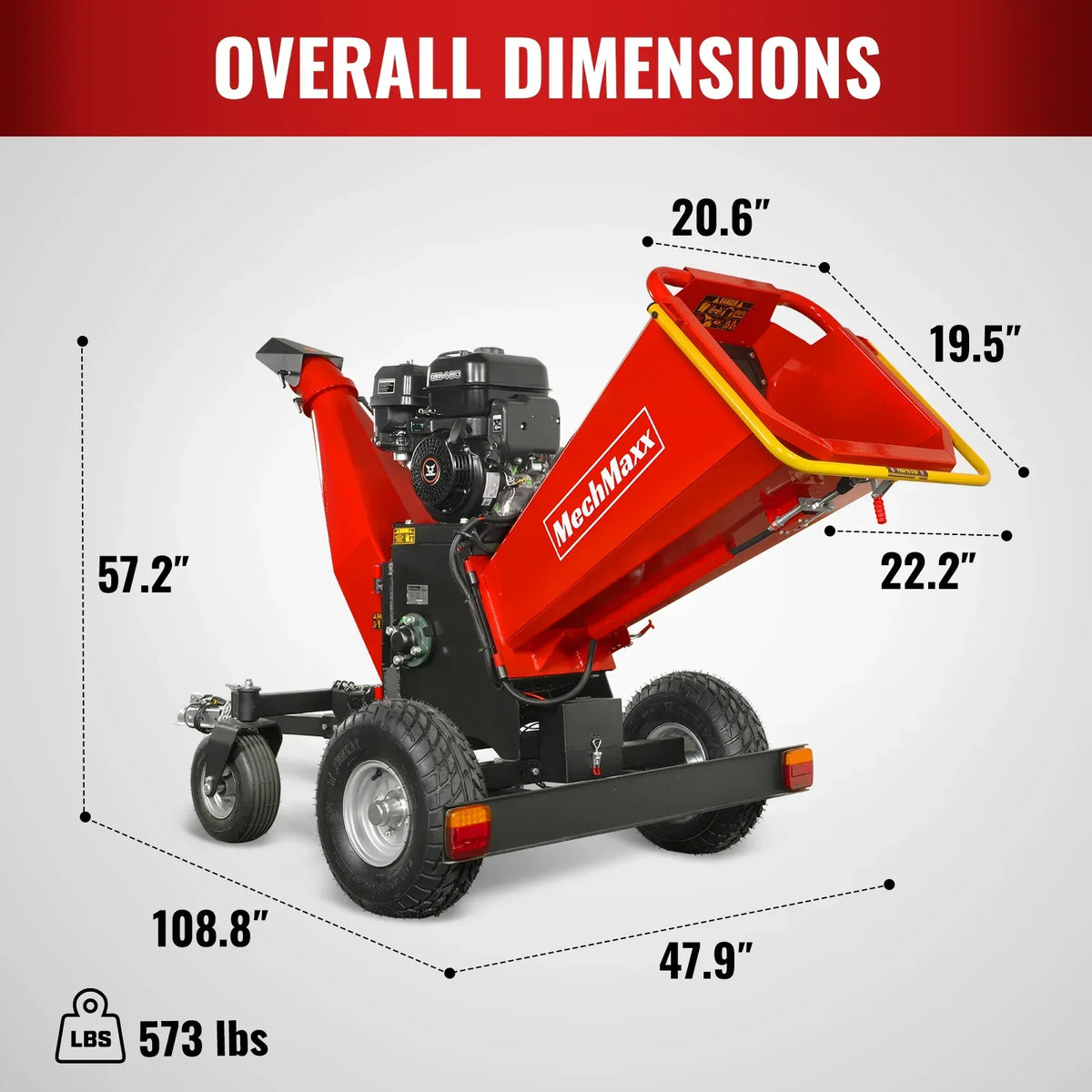 6 inch ZONSEN E-Start 420cc 15hp Gas Powered 4 - Wheel Drum Wood Chipper with Taillight ,  B150