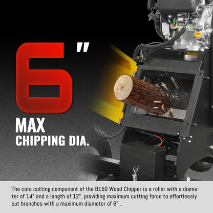 6 inch E-start Zonsen 420cc 15hp Gas Powered 4 - Wheel Drum Wood Chipper with Taillight ,  B150