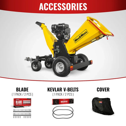 6 inch E-start Zonsen 420cc 15hp Gas Powered 4 - Wheel Drum Wood Chipper with Taillight ,  B150