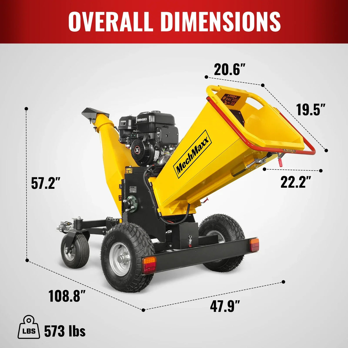 6 inch E-start Zonsen 420cc 15hp Gas Powered 4 - Wheel Drum Wood Chipper with Taillight ,  B150