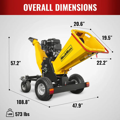 6 inch E-start Zonsen 420cc 15hp Gas Powered 4 - Wheel Drum Wood Chipper with Taillight ,  B150