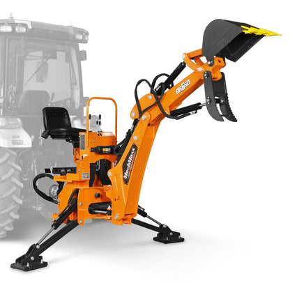 7' Tractor Backhoe Attachment with Hydraulic Thumb,  12" Bucket,  ISO/SAE Switchable Controls,  Self-Contained Hydraulic System,  3 Point Hitch Cat.1,  15-50 HP,  BH660H