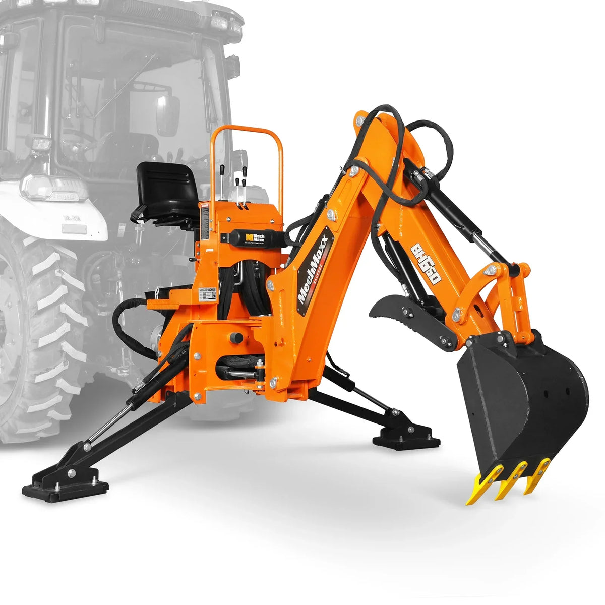 7' Tractor Backhoe Attachment with Hydraulic Thumb,  12" Bucket,  ISO/SAE Switchable Controls,  Self-Contained Hydraulic System,  3 Point Hitch Cat.1,  15-50 HP,  BH660H