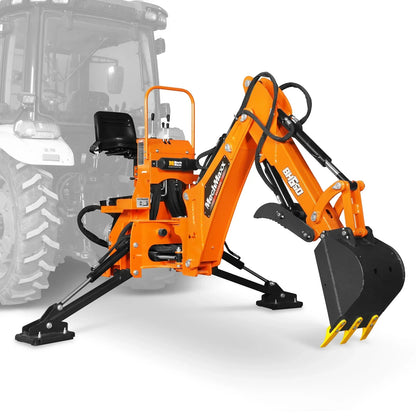 7' Tractor Backhoe Attachment with Hydraulic Thumb,  12" Bucket,  ISO/SAE Switchable Controls,  Self-Contained Hydraulic System,  3 Point Hitch Cat.1,  15-50 HP,  BH660H