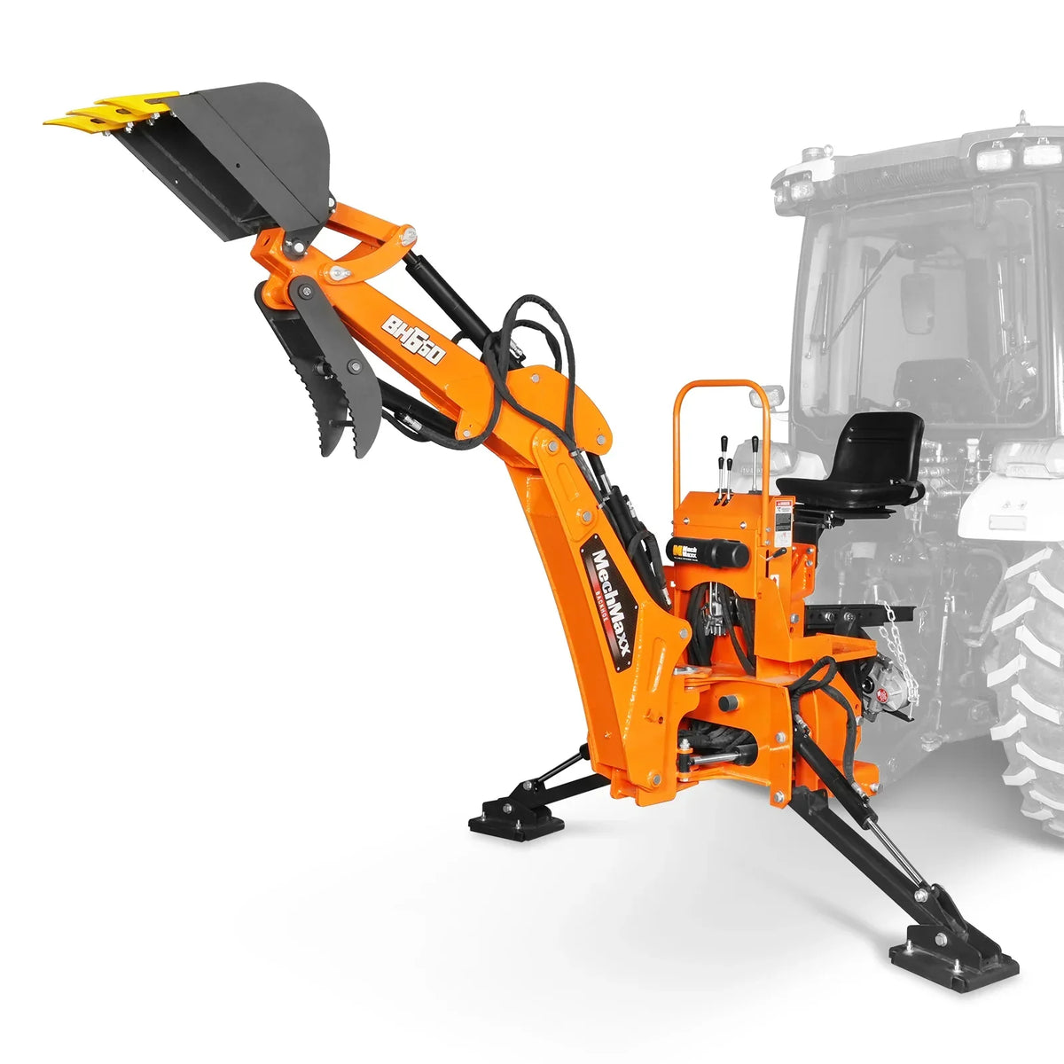 7' Tractor Backhoe Attachment with Hydraulic Thumb,  12" Bucket,  ISO/SAE Switchable Controls,  Self-Contained Hydraulic System,  3 Point Hitch Cat.1,  15-50 HP,  BH660H