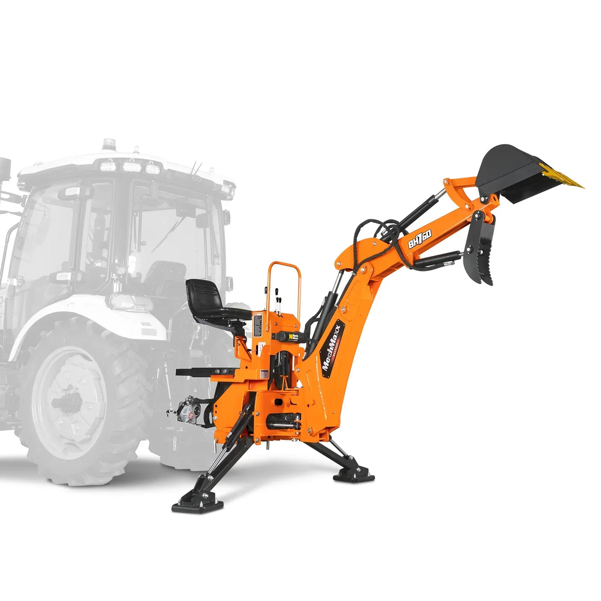 8' Tractor Backhoe Attachment with Hydraulic Thumb,  15" Bucket,  ISO/SAE Switchable Controls,  Self-Contained Hydraulic System,  3 Point Hitch Cat.1 & 2,  20-100 HP,  BH760H