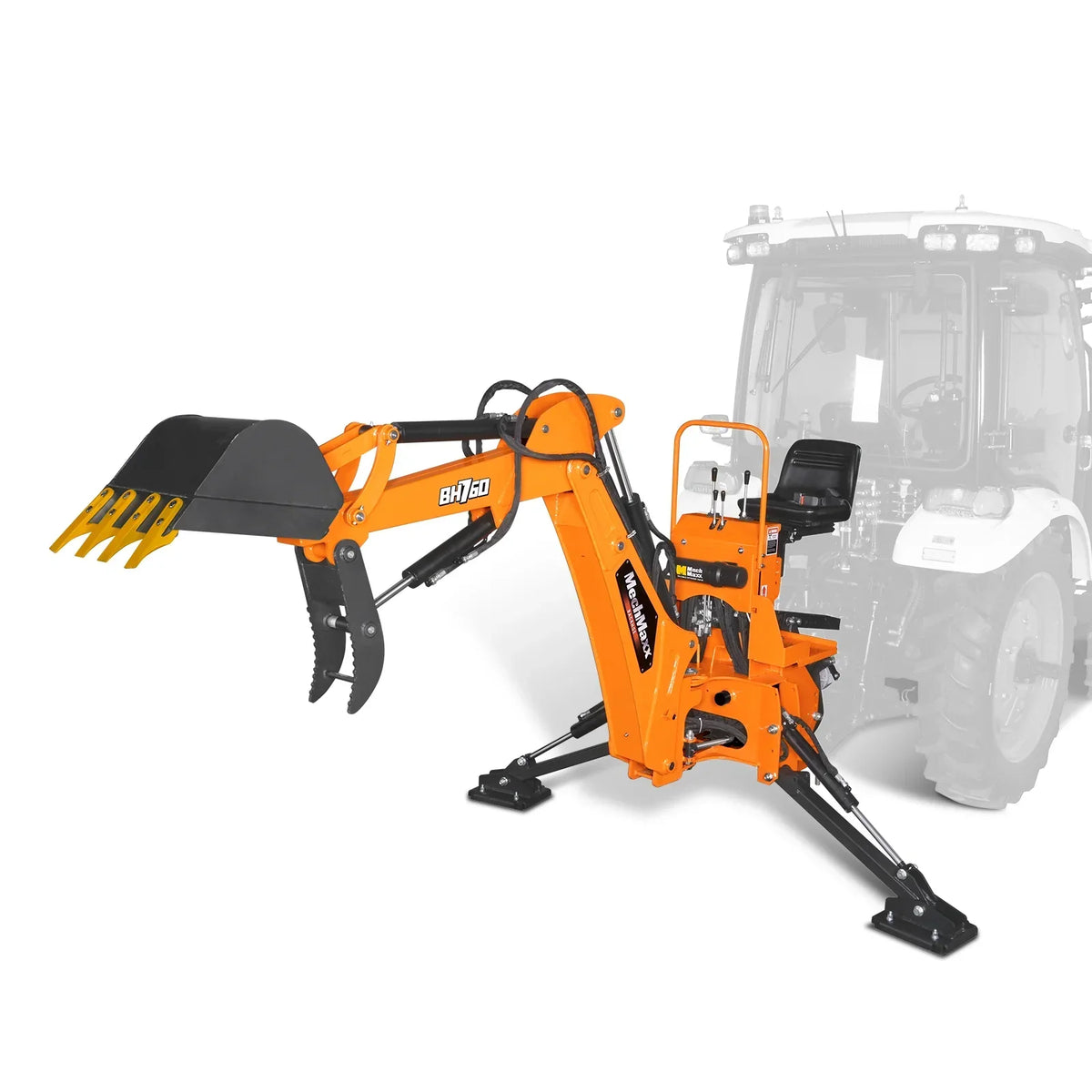 8' Tractor Backhoe Attachment with Hydraulic Thumb,  15" Bucket,  ISO/SAE Switchable Controls,  Self-Contained Hydraulic System,  3 Point Hitch Cat.1 & 2,  20-100 HP,  BH760H