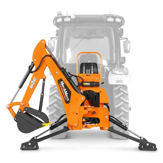 8' Tractor Backhoe Attachment with Mechanical Thumb,  15" Bucket,  ISO/SAE Switchable Controls,  Self-Contained Hydraulic System,  3 Point Hitch Cat.1 & 2,  20-100 HP,  BH760M